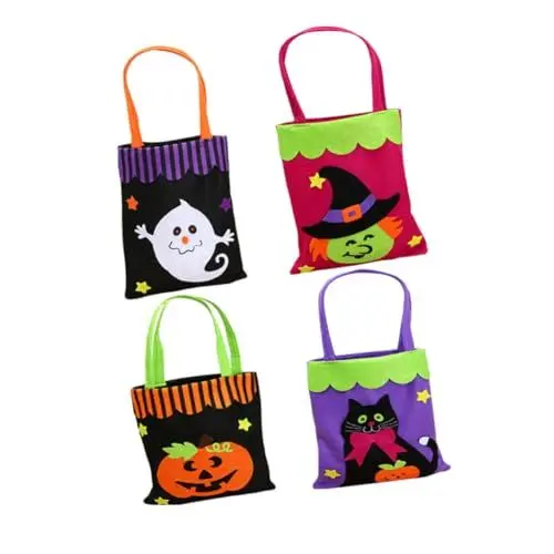 Produktbild: Garneck Halloween-süßigkeiten-tragetaschen-set Aus Vliesstoff 4er-pack Eulenmuster Leicht Tragbar Trick Or Treat-taschen für Jungen und Mädchen