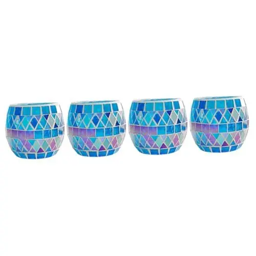 Produktbild: Garneck 4 Stück Mosaik-kerzenhalter Mosaik-teelichthalter Kerzenleuchter Votivkerzenhalter Hochzeitskerzenhalter Kerze Tischdekoration Hochzeitsdekoration Vasendekor Sky-blue Glas