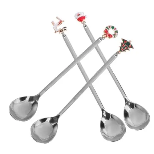Produktbild: Garneck Weihnachts-besteck-set 4-teilig Kreative Kuchenlöffel Neuartige Dessertlöffel Küchenutensilien Festliches Geschirr