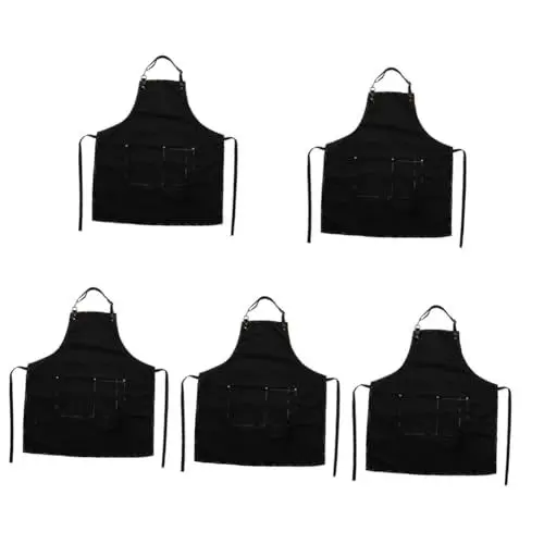 Produktbild: Garneck 5St Küchenschürze kitchen apron grillrostreiniger Restaurant-Schürze grillrein Holzwerkstatt Schürze Kochschürze aus Baumwolle Schürze zum Backen Schürze für Damen Segeltuch Black