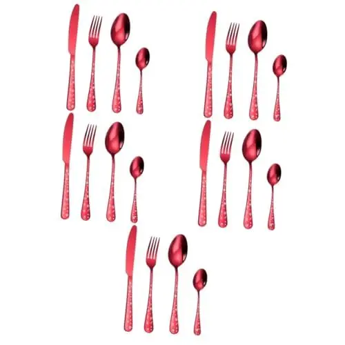 Produktbild: Garneck 5 Sätze Weihnachtsgabel und -löffel cutter messer schneidewerkzeug gewürz geschenkset weihachtsgeschenk sets Restaurantbesteck Löffel Besteck Küchengerät Edelstahlbesteck rot