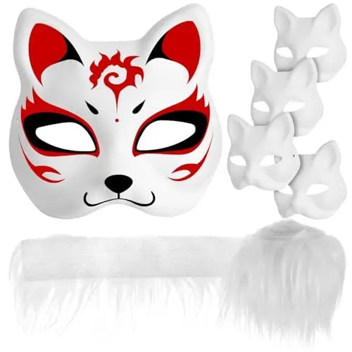Produktbild: Garneck 5 Stück Katzenmasken Partymasken Blankomasken Requisiten Maskerademasken Tier Leere Cosplaymasken Mit Boa