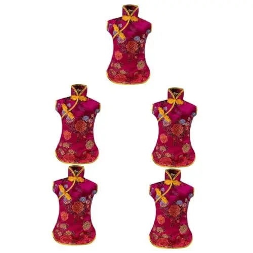 Produktbild: Garneck 5st Cheongsam Weinflaschenabdeckung Weinflaschenhüllen Für Braut Und Bräutigam Kleidung Aus Weinflaschen Weindeckel Im Chinesischen Stil Hochzeits-weinbeutel Flaschentasche Satin-