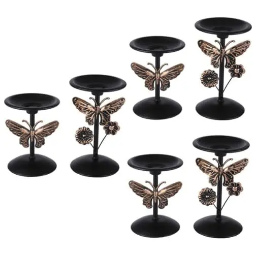 Produktbild: Garneck 6 STK Leuchter Kerzenmittelstück Für Den Tisch Rustikaler Stumpenkerzenständer Kegelkerzenhalter Hochzeitskerzenhalter Desktop-kerzenhalter Schwarze Kerzen Tischkamin Metall Black