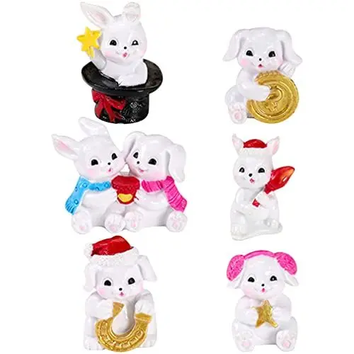 Produktbild: Garneck 6 Stück Osterhasenfiguren 2023 Jahr des Kaninchens Statue Miniaturharz Feengärten Tiere Mikrolandschaft Glücksbringer Feng Shui Ornament Kuchendekor