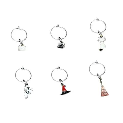 Produktbild: Garneck 6st Weinglas Leser Weinmarker Charme Weintassenerkennung Mit Halloween-thema Tassenmarker Mit Halloween-motiven Sommer Tassen Namensschilder Halloween-tassen Etikett Metall