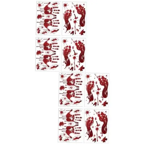 Produktbild: Garneck 8 Sätze Handabdruck-fußabdruck-wandaufkleber Wandaufkleber Mit Blutigem Fußabdruck Aufkleber Für Auto Bodenaufkleber Gruselige Wandaufkleber Halloween-wanddekorationen Rot Pvc
