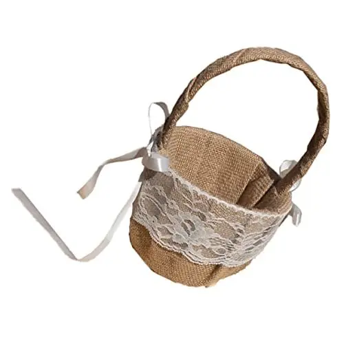 Produktbild: Garneck Handgemachter Blumenkorb Aus Sackleinen Für Hochzeit Party Karneval Bühne Heimdekoration Spitzenschleife Für Eine Romantische Note
