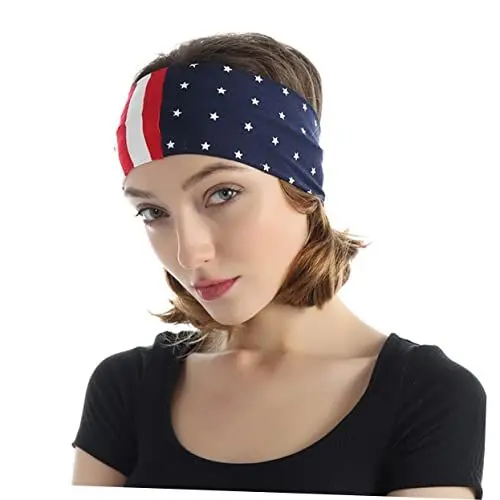 Produktbild: Garneck Breites Sporthaarband Bandanas Mit Amerikanischer Flagge Schweißband Stirnband Laufendes Stirnband Running Wrap Laufender Kopfwickel Haarschmuck Fußball Combo-Platte Fitness