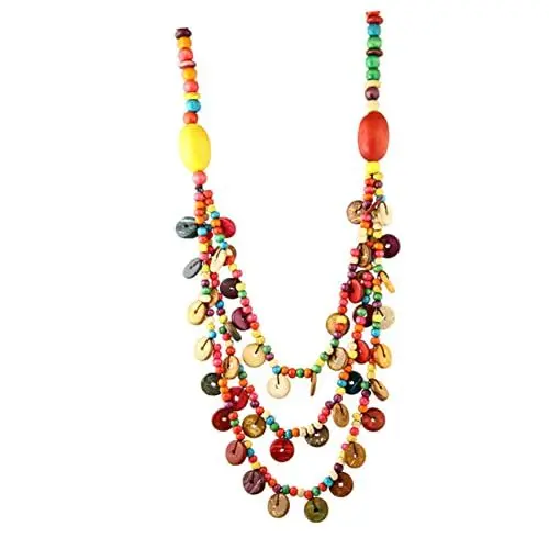 Produktbild: Garneck Bunte Halskette Für Damen – Langer Modeschmuck Mit Kokosnuss- Und Holzperlen - Ideal Für Sommerpartys Hawaii Look Und Als Statement Kette in Zufälligen Farben