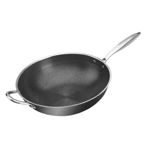 Produktbild: Garneck Wok Aus Edelstahl Mit Wabenstruktur Und Doppelgriffen Antihaftbeschichtete Kochpfanne Für Mehrere Herdarten