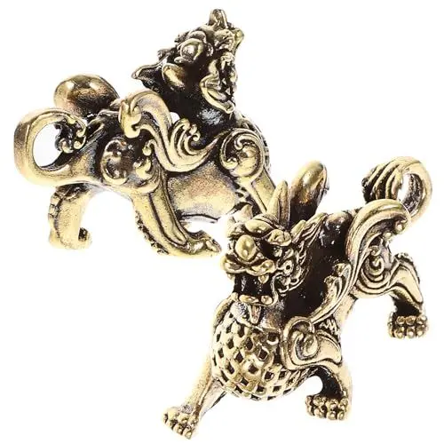 Produktbild: Garneck Feng Shui Kylin Messingstatue 2 Paar Reichtum Goldene Statue Goldene Chi Lin Kylin Reichtum Wohlstand Statue Heimdekoration Lockt Reichtum Und Glück An
