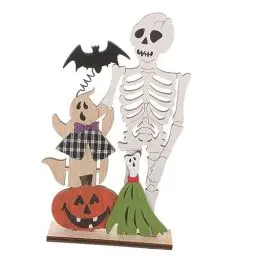 Produktbild: Garneck Halloween Tischdekoration Holzschild Kreatives Tischmittelstück mit Skelettdesign für Halloween Feiern Wiederverwendbar und Detailreich für Home Decor und Festlichkeiten