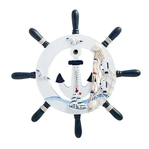 Produktbild: Holz Steuerrad mit Fisch Netz Wanddeko Nautical Schiff Mediterranen Stil Sail Strand Haus Party Hochzeit Dekoartikel 32cm