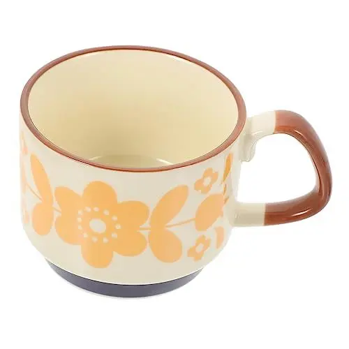 Produktbild: Garneck Keramikbecher Cappuccino-Tassen Tassen mit Deckel Kaffeebecher mit Deckel für den einzug capuccinomaschinen Kaffeebecher aus Keramik Keramiktassen mit Henkeln Yellow