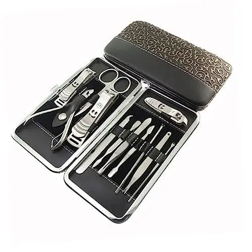 Produktbild: Garneck Nagelpflegeset Maniküre- und Pediküre-werkzeugset 12-tlg. Edelstahl-kit mit Pflanzendrucketui