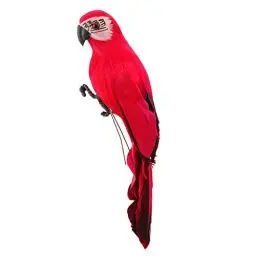 Produktbild: Garneck Papagei Figur Künstliche Schaum Feder Vögel Rot Papagei Lebensecht Tier Modell Balkon Zaun Baum Hof Terrasse Garten Fenster Dekoration Festival Geburtstag Weihnachten Geschenk