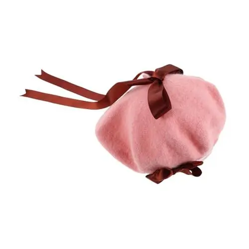 Produktbild: Garneck Süße Baskenmütze Im Japanischen Stil Mit Spitzen-Schleifen-verzierung Weiche Damen-baskenmütze Aus Wolle in Rosa Für Herbst Und Winter Lässige Accessoires Für Mädchen Und