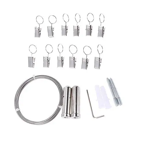 Produktbild: Garneck Gardinenhaken Mit Clips Multifunktionale Wäscheleine Für Drinnen Und Draußen Wasserfest Und Rostfrei Zum Trocknen Von Kleidung Vorhängen Und Fotos Einfach Zu Montieren Für