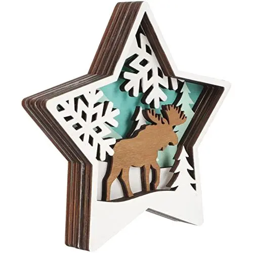 Produktbild: Garneck Weihnachten Holzstern Weihnachtsstern Weihnachtsdeko Holz Sterne Hirsch Weihnachten Holzdeko Weihnachten Deko Foto Requisiten Weihnachten Holzdeko für Tisch Kamin Ornament