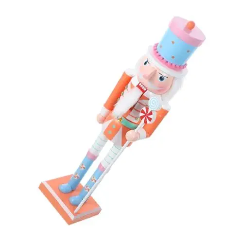 Produktbild: Garneck Weihnachts-Nussknacker-Soldat Holz-Nussknacker mit Süßigkeiten Pfefferminz-Nussknacker-Ornament Festliche Nussknacker-Dekoration aus Holz (Orange)
