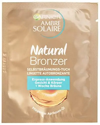 Produktbild: Garnier Ambre Solaire Selbstbräunungs-Tuch, Selbstbräuner mit Aprikosenkernöl, Bräunungsbeschleuniger in Gold (15 Stück)