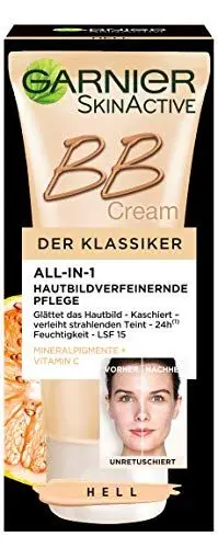 Produktbild: Garnier BB Cream, 5 in 1 Blemish Balm, LSF 15, mit Vitamin C-Komplex und Mineralpigmenten, Miracle Skin Perfector, Farbe Hell, 50 ml