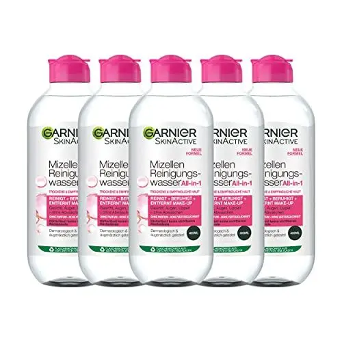 Produktbild: Garnier Mizellen Reinigungswasser, All-in-1 Reinigung, Gesichtsreinigung für trockene & empfindliche Haut, Für eine sanfte Reinigung und schonendes Abschminken, SkinActive, 6 x 400 ml