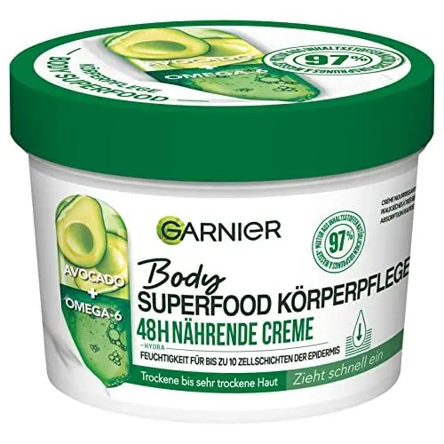 Produktbild: Garnier Nährende Körperpflege für trockene Haut, Body Butter mit Avocado und Omega 6, Für bis zu 48 Stunden Feuchtigkeit, Body Superfood, 1 x 380 ml