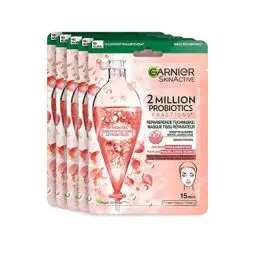 Produktbild: Garnier Reparierende Tuchmaske, Gesichtsmaske gegen trockene, fahle und matte Haut, Für mehr Glow und mehr Feuchtigkeit, SkinActive 2 Million Probiotics, 5-er Pack