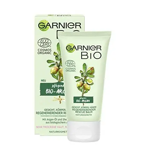 Produktbild: Garnier Rescue Balm, regenerierendend mit Argan, Naturkosmetik, Pflege für Gesicht, Körper und Hand mit Arganöl und Sheabutter, Garnier Bio, 50 ml