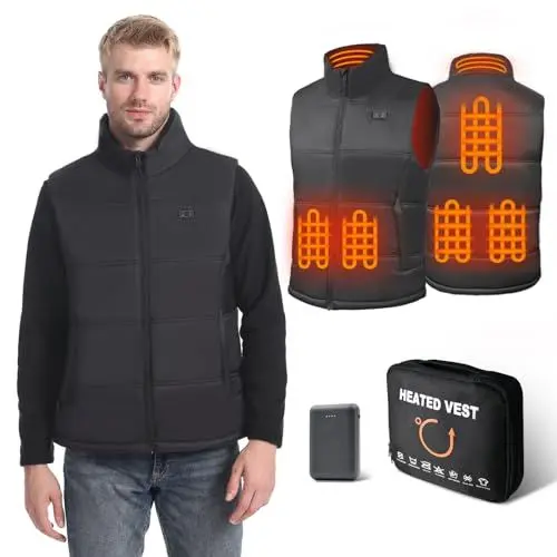 Produktbild: GAROERFAR Beheizbare Weste Herren mit 12000mAh Akku/Powerbank, Heizweste Herren mit 6 Heizzonen, Beheizbare Jacke Ideal für Camping, Jagd und Motorrad, XXL