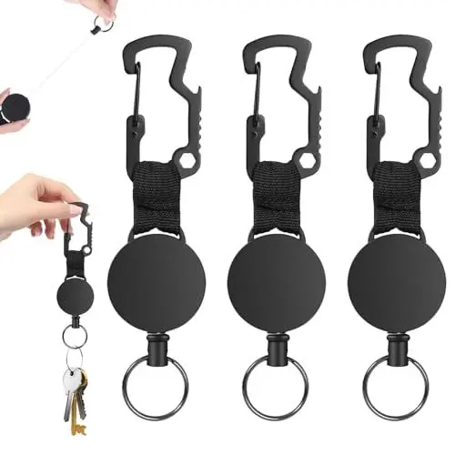 Produktbild: GAROMIA Schlüsselanhänger Ausziehbar 3 Stücke Schlüsselband Ausziehbar mit 67cm Stahldrahtseil Retractable Keychain Einziehbarer Schlüsselanhänger Multitool Karabiner für Hose Gürtel Outdoor