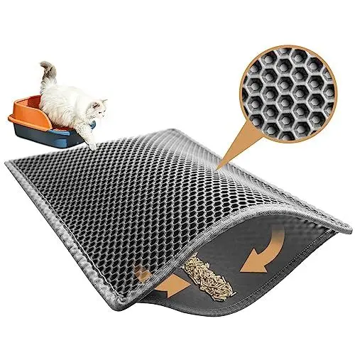 Produktbild: Garoopion Katzenklo Matte, 76x61cm EVA Katzenstreu Matte, Waben Design Katzenmatte Katzenklo, Doppelte Schichte Entwurf, Grau