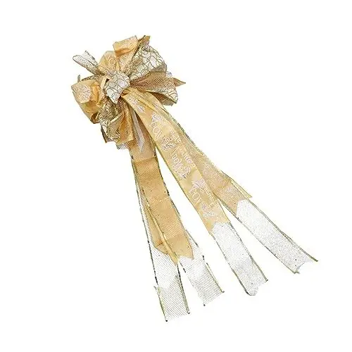 Produktbild: GAROZATION 1Stk Christbaumschmuck Weihnachtsgirlande Geschenkbänder für Hochzeits-Topper Tuba The Office büroradio Weihnachtsbaumspitze Bowknot Weihnachtsschmuck Polyester Golden