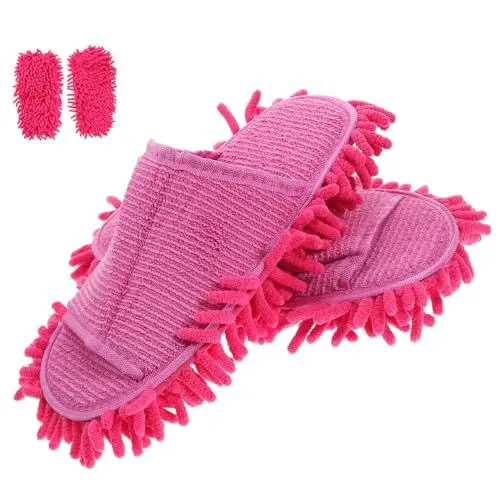 Produktbild: GAROZATION 1 Paar Offener Reinigungsschuh Mop-Pantoffel Hausschuhe Hausschuh Aus Staubtuch Mikrofasermopp Peep-Toe-Hausschuh Mops Für Die Bodenreinigung Kehrmaschine Wischmop Waschbar Rosa