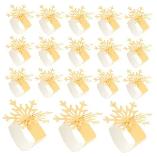 Produktbild: GAROZATION Serviettenschnalle Aus Filz Mit Weihnachtsschneeflocke Und Licht 25 Stück Weihnachtstischdekoration Goldene Serviettenhalter Serviettenschnalle-Set