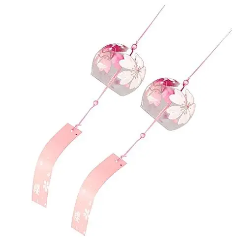 Produktbild: GAROZATION 2stücke Japanische Windglocken Aus Glas Mit Kirschblüten-Muster Hängende Dekoration Für Garten Balkon Fenster Und Auto Romantische Frühlingsdeko Mit Klaren Melodischen