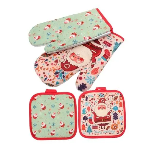 Produktbild: GAROZATION 2 Sets Weihnachts Ofenhandschuhe Ofenhandschuhe Tischsets Tischset Zum Kochen Handschuh Dekoration Für Den Tisch Karo Topflappen Weihnachtsmann Hotpads Rutschfestes