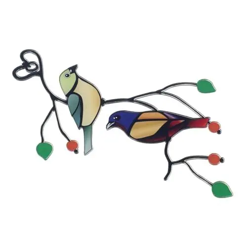 Produktbild: GAROZATION Buntglasschmuck fensterschmuck glasvögel Fensterdekoration Langlebige Glasvogel Wanddeko Vielseitige Glasvogel Wohnkultur Vogel hängende Dekorationen Vogel Wandbehang Eisen