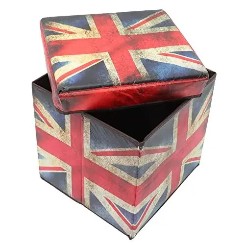 Produktbild: GAROZATION Fußhocker Mit Stauraum Für Wohnzimmer Schlafzimmer Hauswirtschaftsraum Britische Flagge Zusammenklappbar