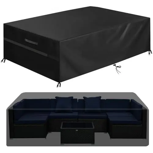 Produktbild: GARPROVM Abdeckung für Gartenmöbel, Abdeckplane Gartenmöbel Schutzhülle für Gartenmöbel Wasserdicht Winddicht Anti-UV Staubdicht Oxford Gewebe, für Outdoor Sofa Tisch Möbelsets - 280x204x106cm