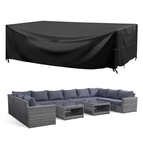 Produktbild: GARPROVM Abdeckung für Gartenmöbel, Abdeckplane Gartenmöbel Schutzhülle für Gartenmöbel Wasserdicht Winddicht Anti-UV Staubdicht Oxford Gewebe, für Outdoor Sofa Tisch Möbelsets - 315x180x74cm