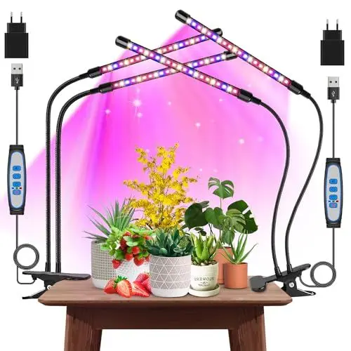 Produktbild: Garpsen Pflanzenlampe, 2Pack 2 Heads Pflanzenlampe Led Vollspektrum für Zimmerpflanzen, 460nm/660nm/3000K Pflanzenlicht mit Auto ON & Off Timer 6/12/16H, 5 Helligkeitsstufen