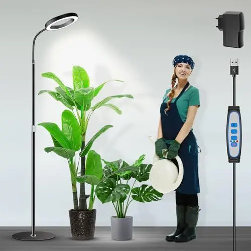 Produktbild: Garpsen Pflanzenlampe, Pflanzenlampe LED Vollspektrum mit Standfuß, 3 Farben Grow Light mit Timer 6/12/16H, 5 dimmbare Stufen, 58cm~170cm Höhenverstellbar für große Pflanzen oder Samen