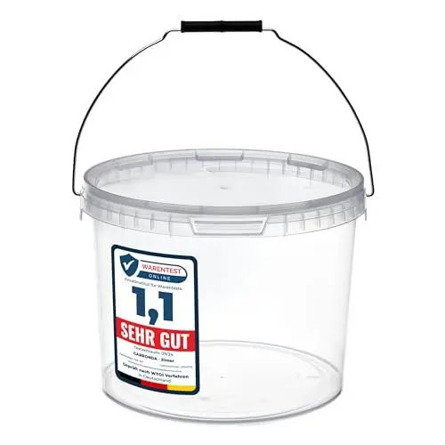 Produktbild: Garronda Eimer mit Deckel 10 L für die Lagerung von Lebensmittel- und Chemischen Produkten 1 Stück Transparent GD-0072