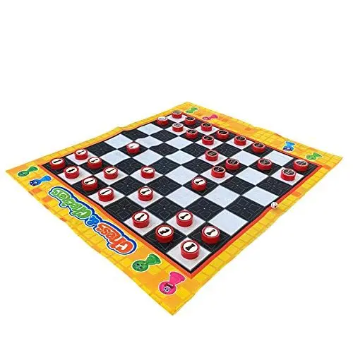 Produktbild: Garten Schach Schachspiel Kinderschach Seniorenschach Gartenschach mit 32 Schachfiguren und Spielteppich 68x80 cm