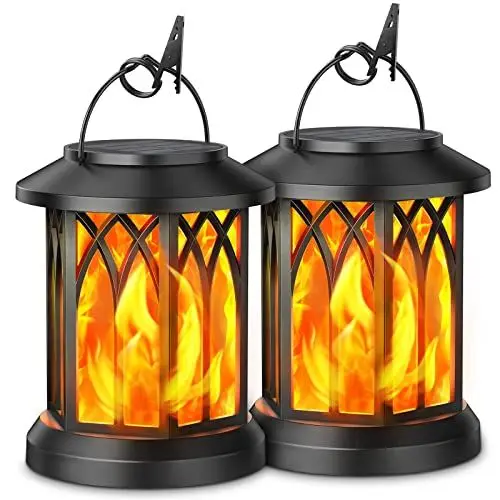 Produktbild: Garten Solarlampen für Außen Hängend, GEARLITE 2 Stücke Solar Laternen für Draußen mit Realistische Flammeneffekte, IP65 Wasserdicht Solarleuchten Gartendeko mit Clips für Außen Hof Halloween Balkon