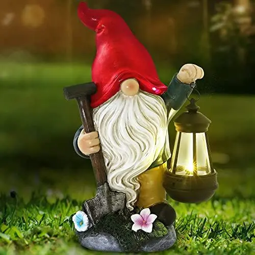 Produktbild: Garten deko draußen figuren, Gartenzwerge Gartendeko für Draußen,33cm Wetterfest Figur mit LED Solarlaterne Zwerg Gartenfiguren,aus Kunstharz Gartenwichtel für Außen für Draußen Hof Balkon(Rot)