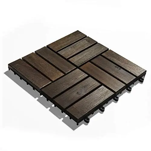 Produktbild: Gartenfreude Holz-Fliesen, Bodenfliesen, 10 Stück (0,9 m²), Akazienholz, 30 x 30 cm, wetterfest, leicht verlegbar, Schwarzbraun